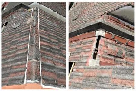 Roof leak repair work in progress